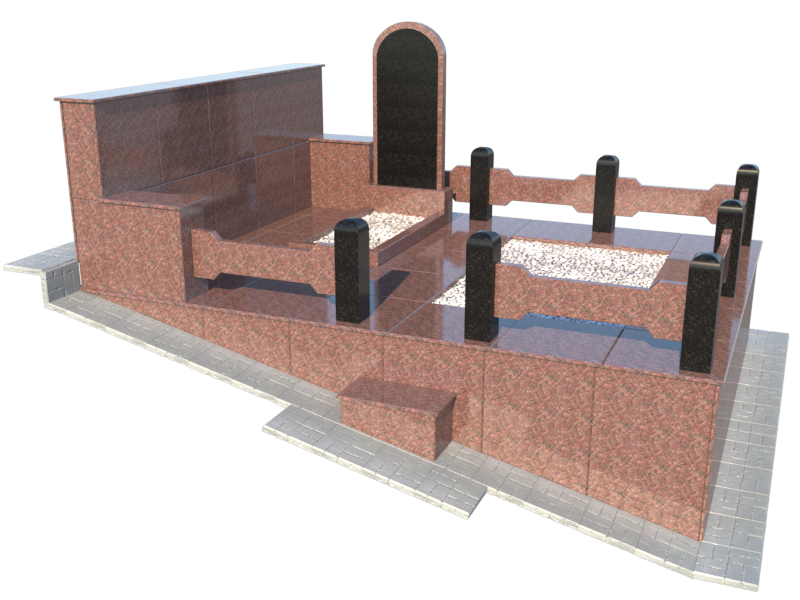 Мемориал: 3D модель с элементами из красного и черного гранита