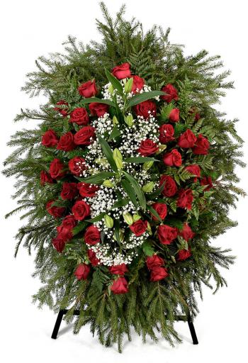 Похоронный венок с живыми цветами и лентой в Алматы