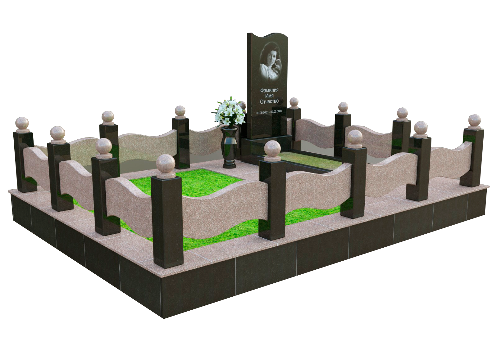 3Д проект: мемориальный комплекс из черного и коричневого гранита