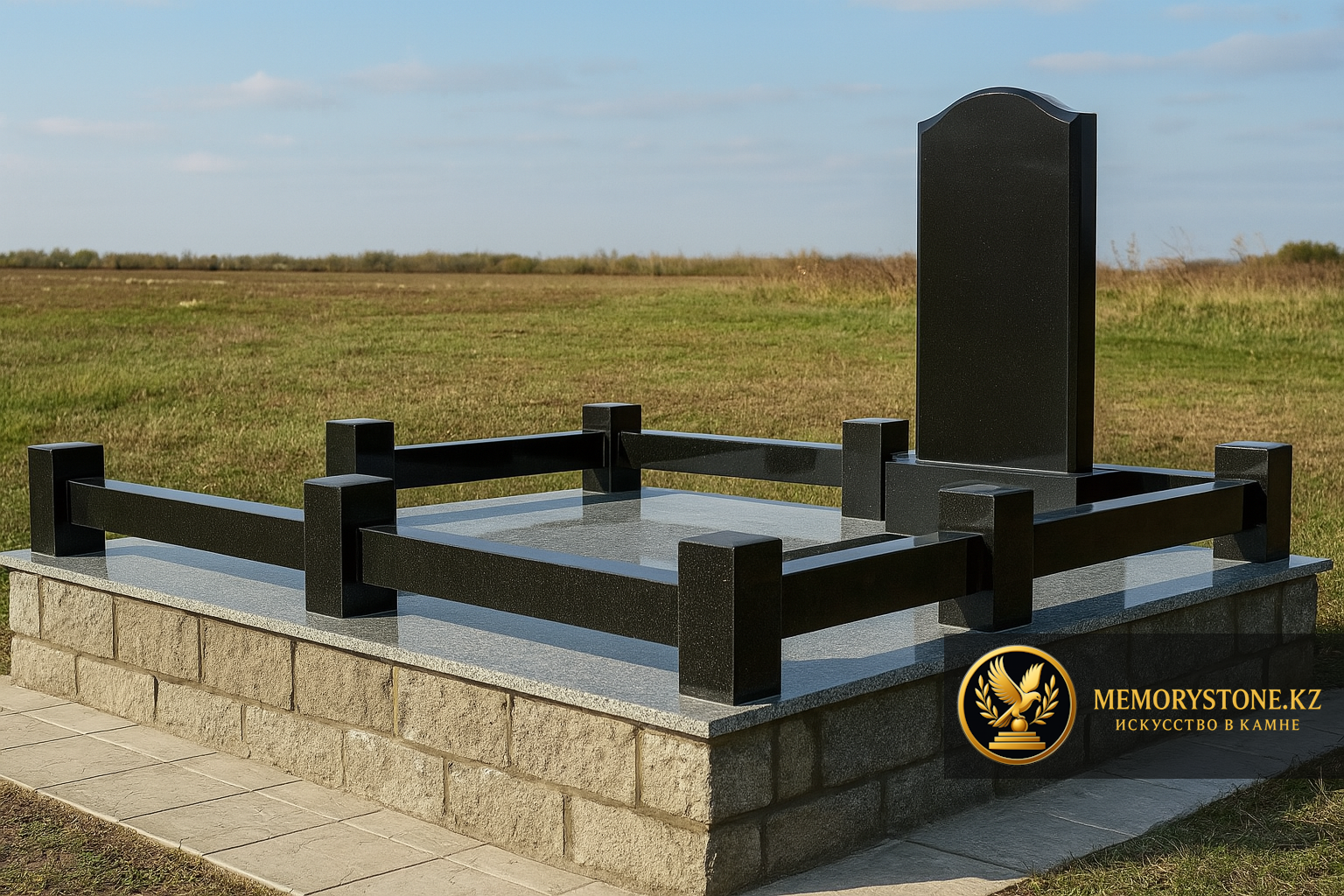 Недорогая ограда на кладбище из гранита на заказ
