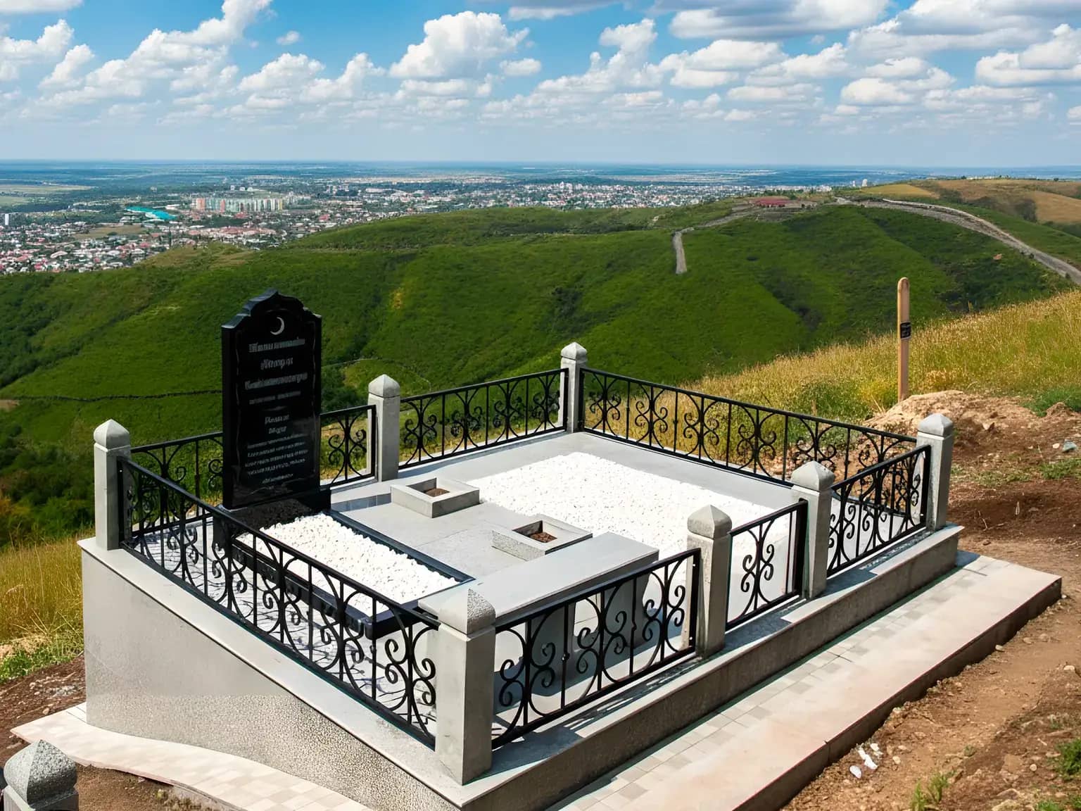 Мусульманский памятник на кладбище Кенсай в Алматы