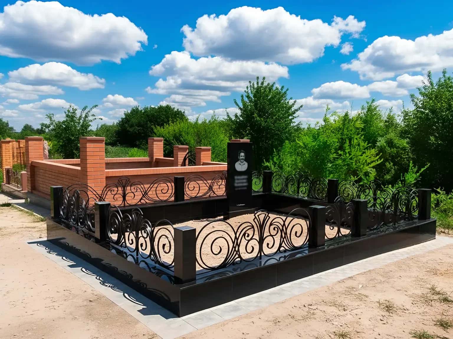 Благоустройство семейного захоронения в Семее, горизонтальный памятник на двоих