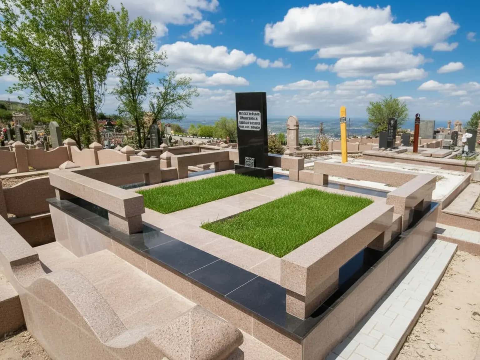 Православный надгробный комплекс в Семее, черные памятники на могилу, гравировка портретов на памятнике