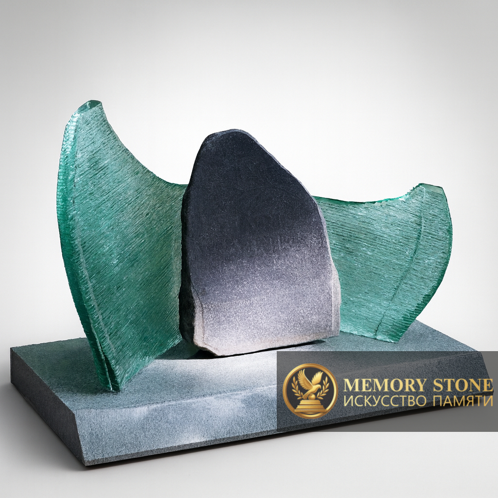 Большой комбинированный памятник из стекла в Алматы — уникальное решение для увековечения памяти.