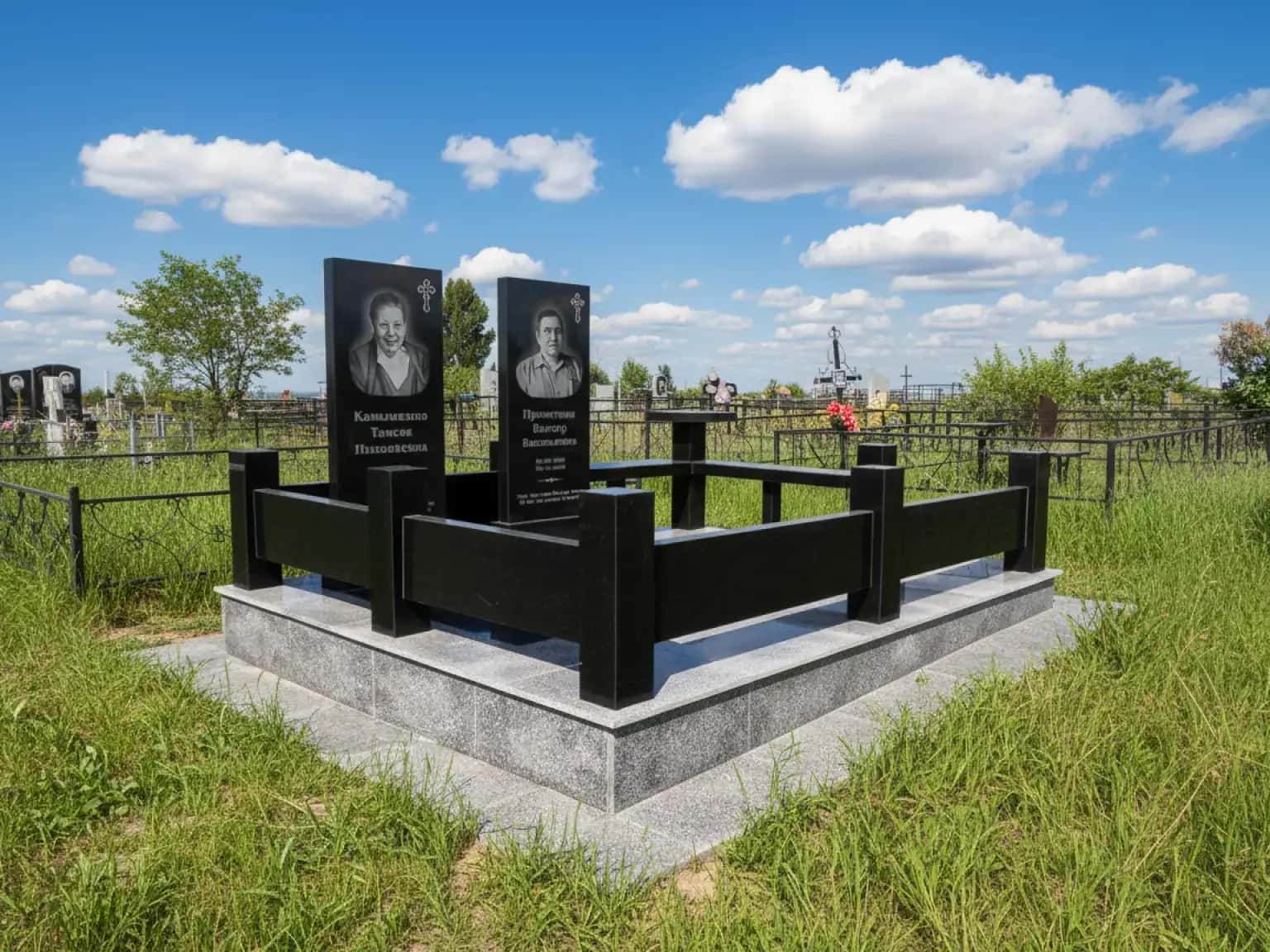 Гранитный памятник в Семее с индивидуальной гравировкой, аккуратно установленный на могилу