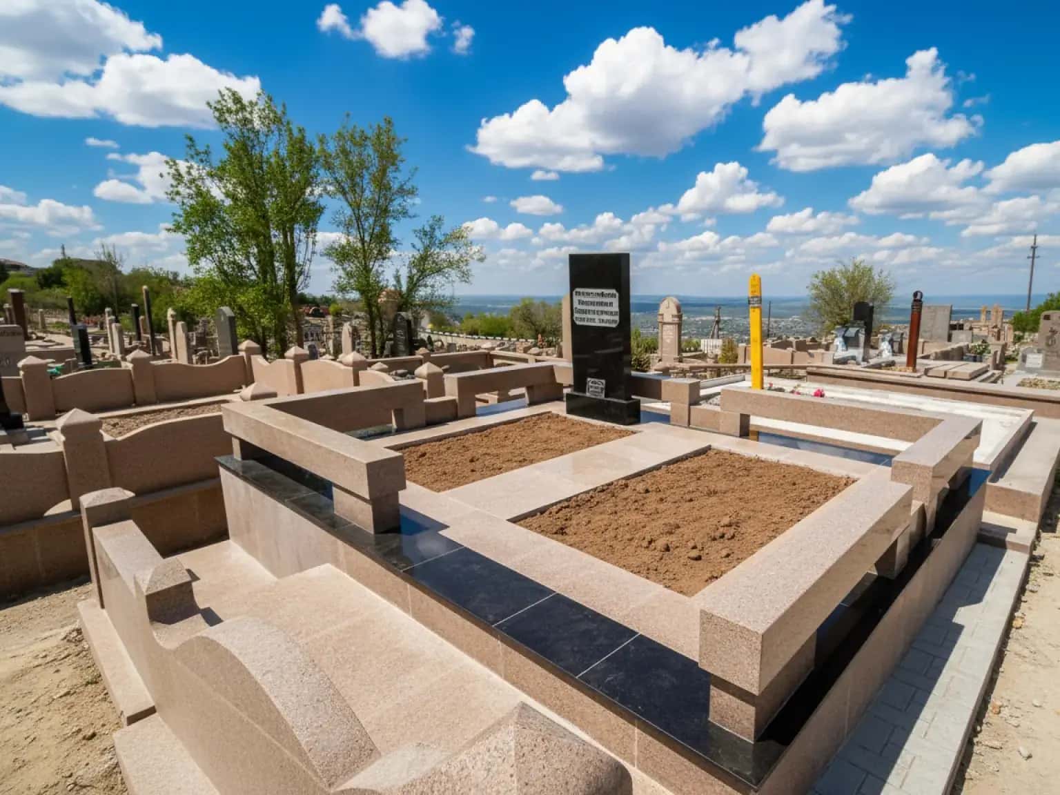 Мусульманский надгробный мемориальный комплекс с фундаментом оградой и памятником в Семее