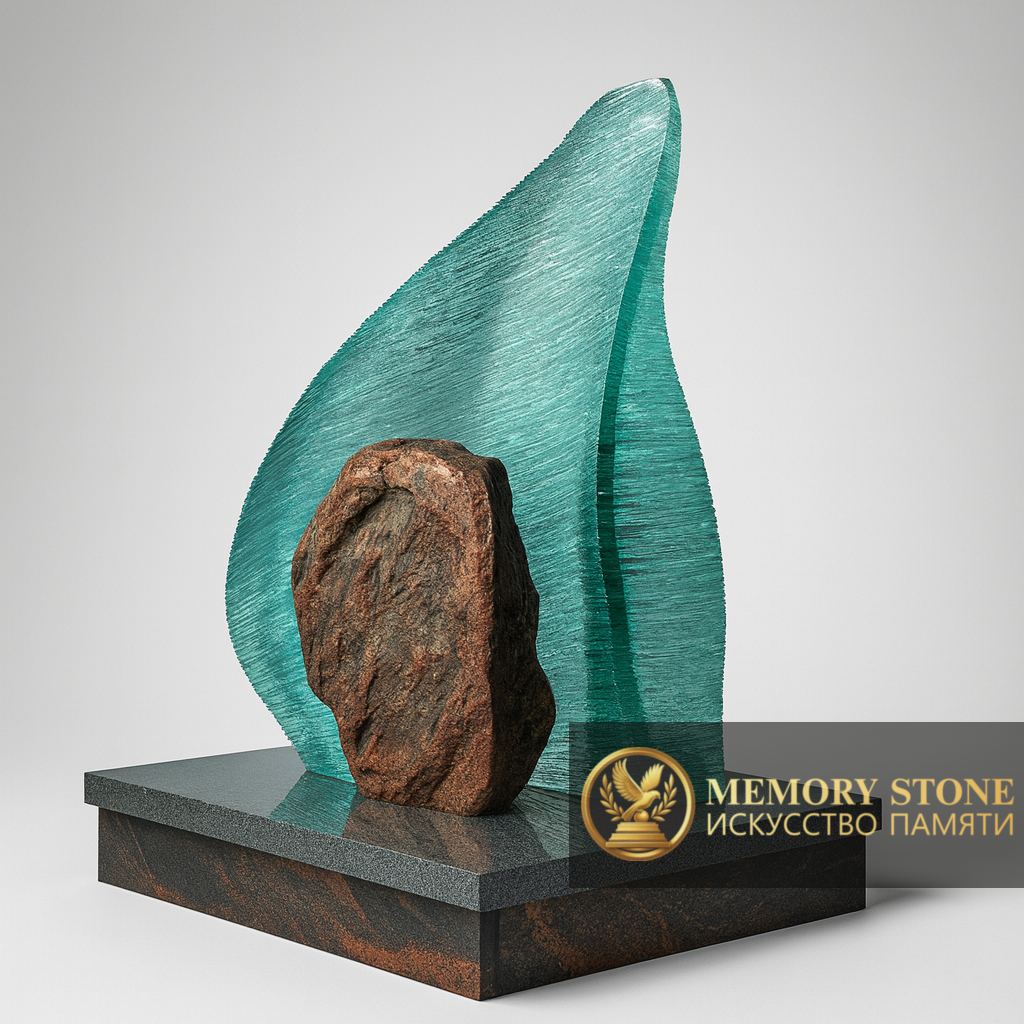 Комбинированный памятник из стекла — Прочное — как память, надёжное — как камень