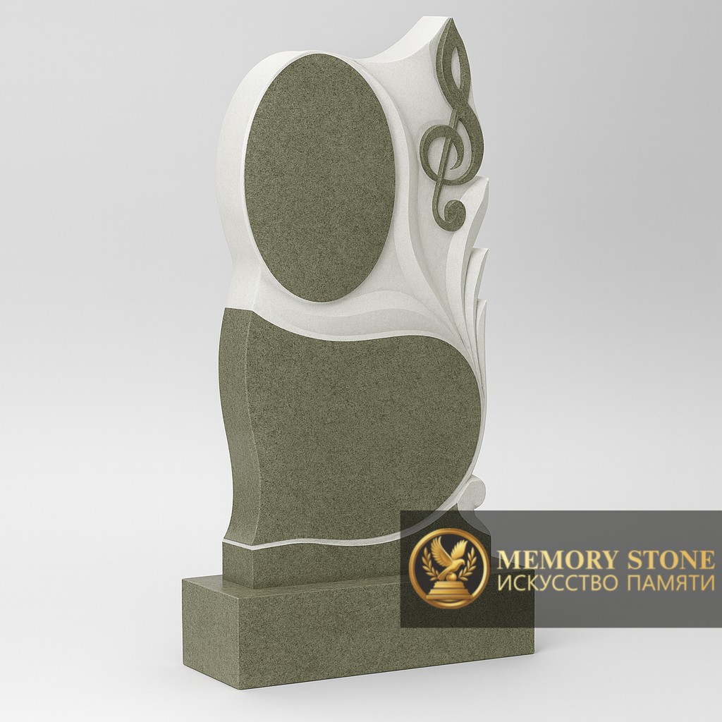 Резной памятник с нотой из зеленого гранита в Алматы — Долговечный камень с утончённым рисунком