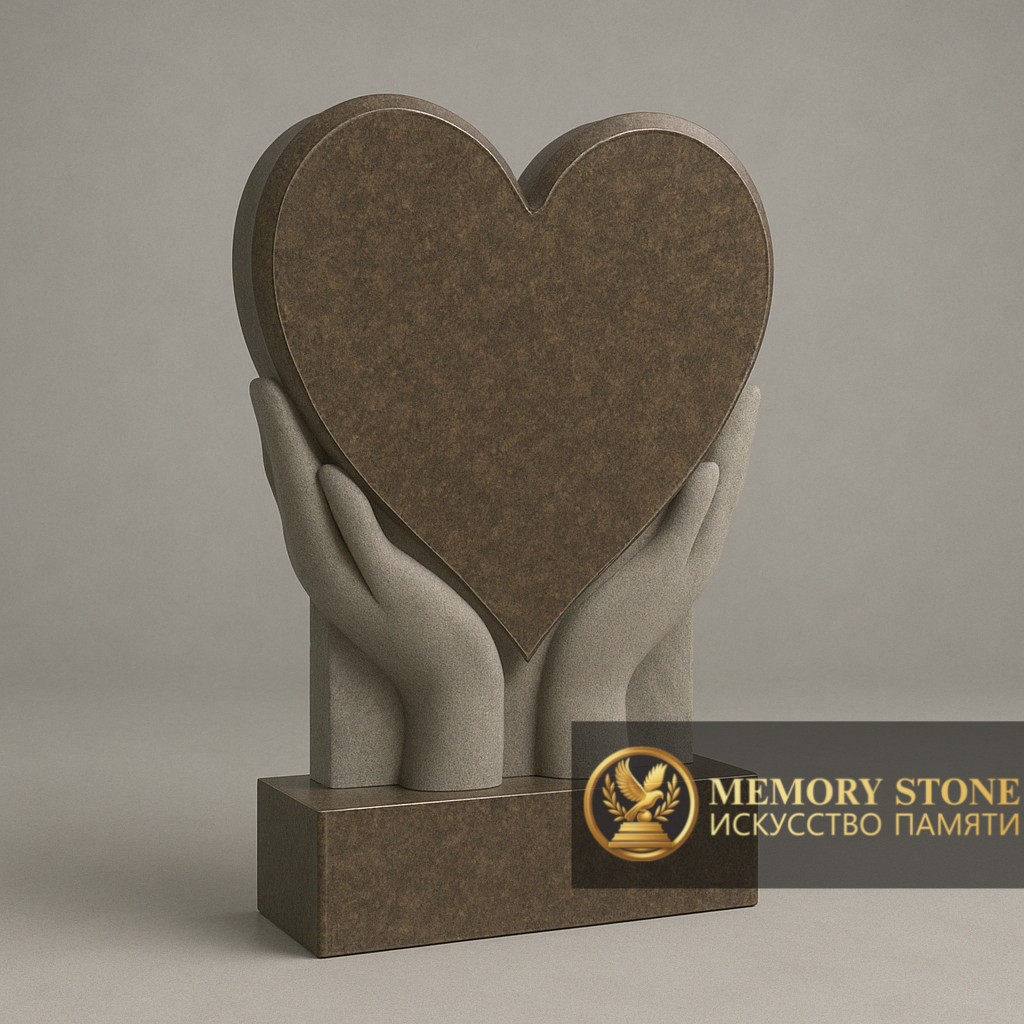 Памятник в виде сердца из коричневого гранита в Алматы — Уникальный рисунок природного камня