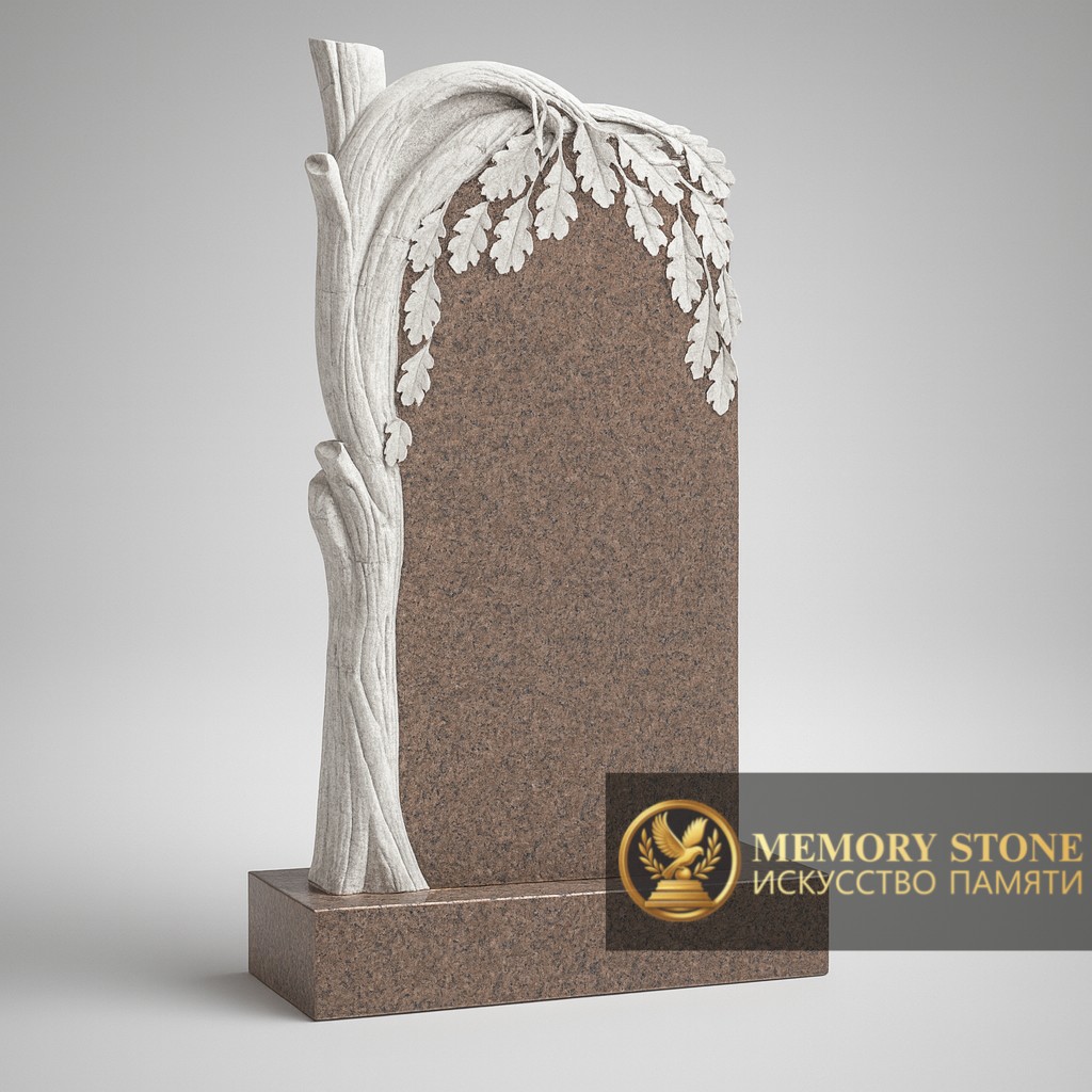 Памятник на могилу с деревом в Алматы — Мягкие линии и строгие очертания