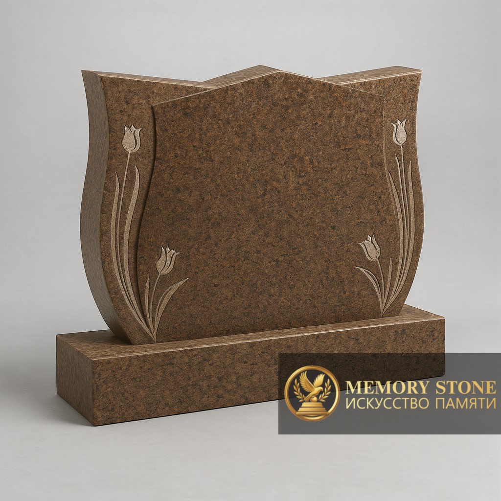 Семейный памятник из коричневого гранита в Алматы — Натуральная структура и мягкий блеск