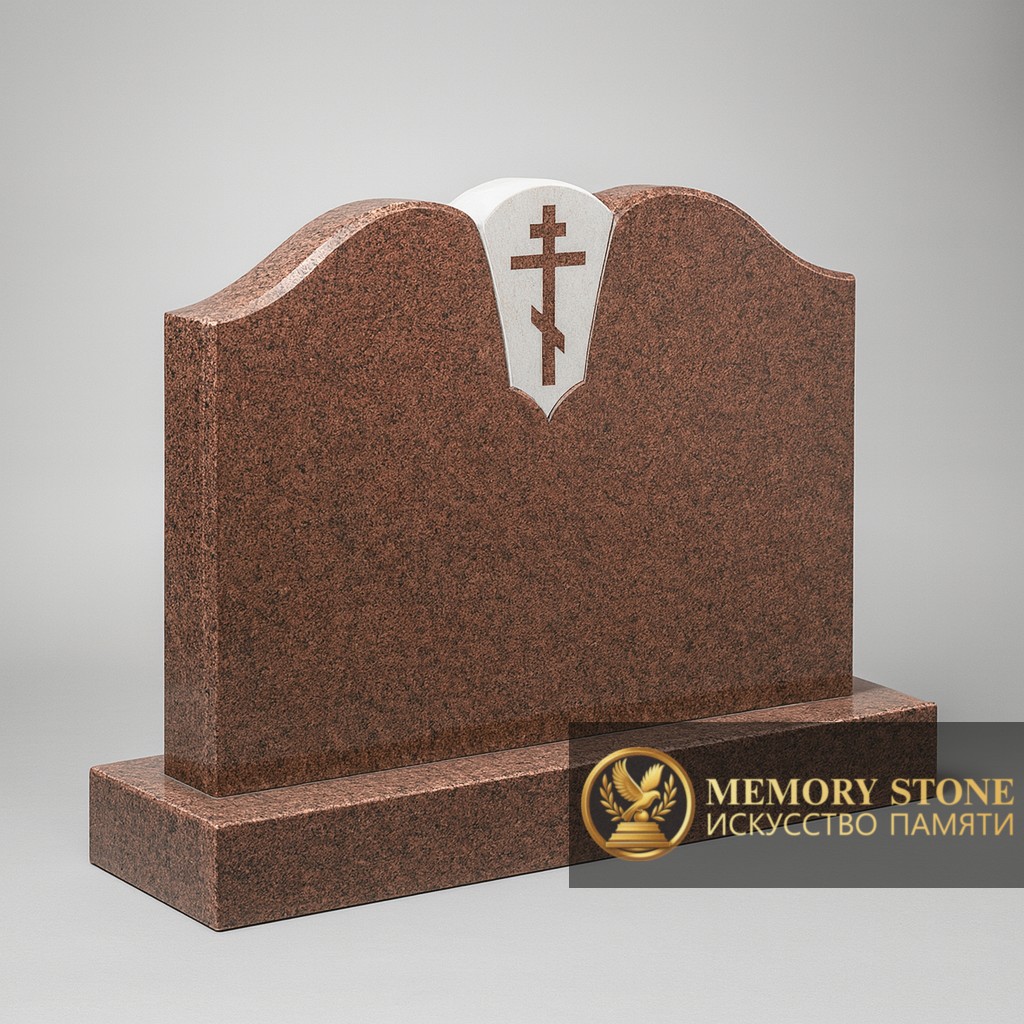 Семейный памятник с плавными очертаниями и аккуратной обработкой камня в Алматы