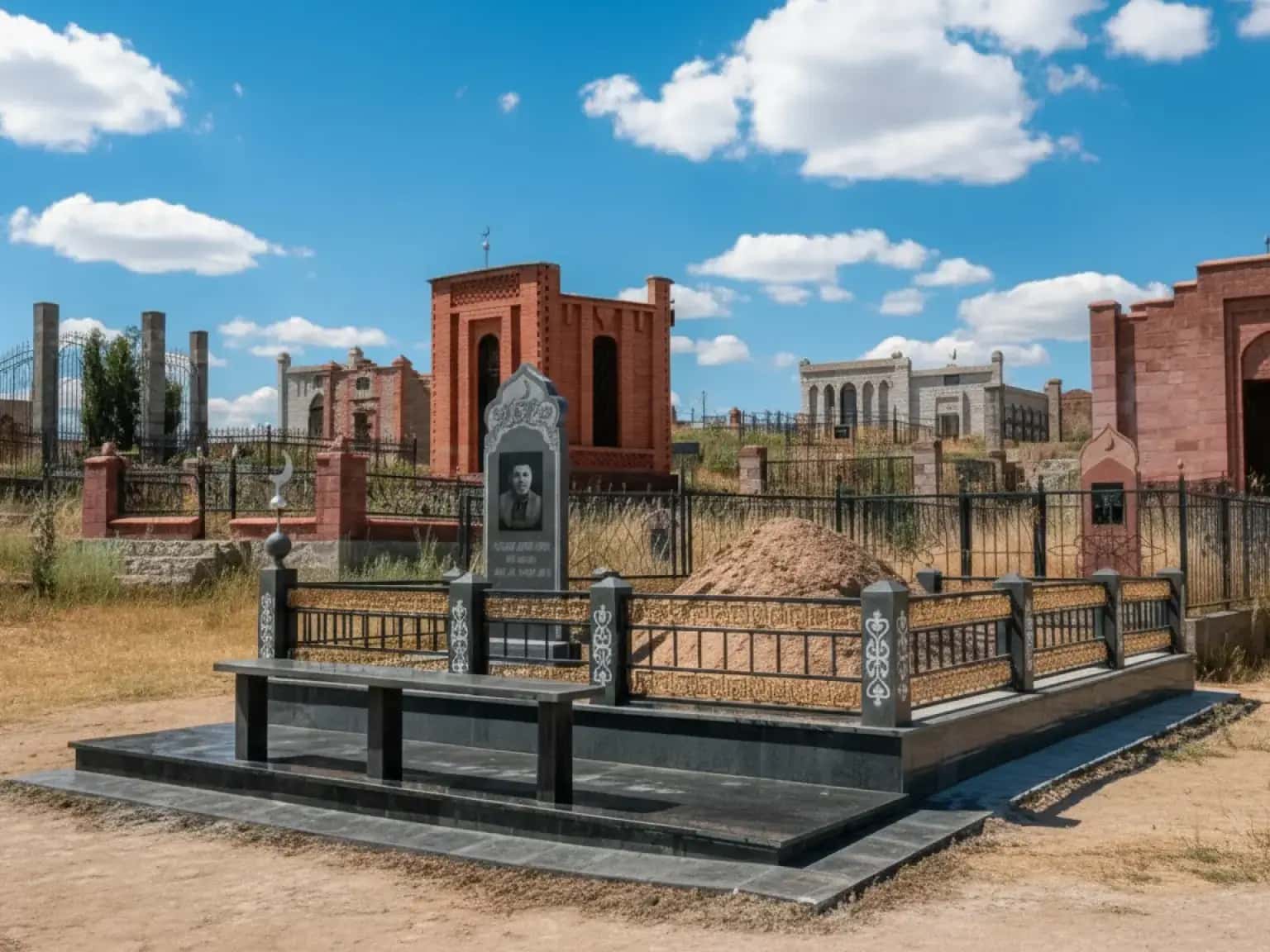 Укладка гранитной плитки на кладбище в Атырау.