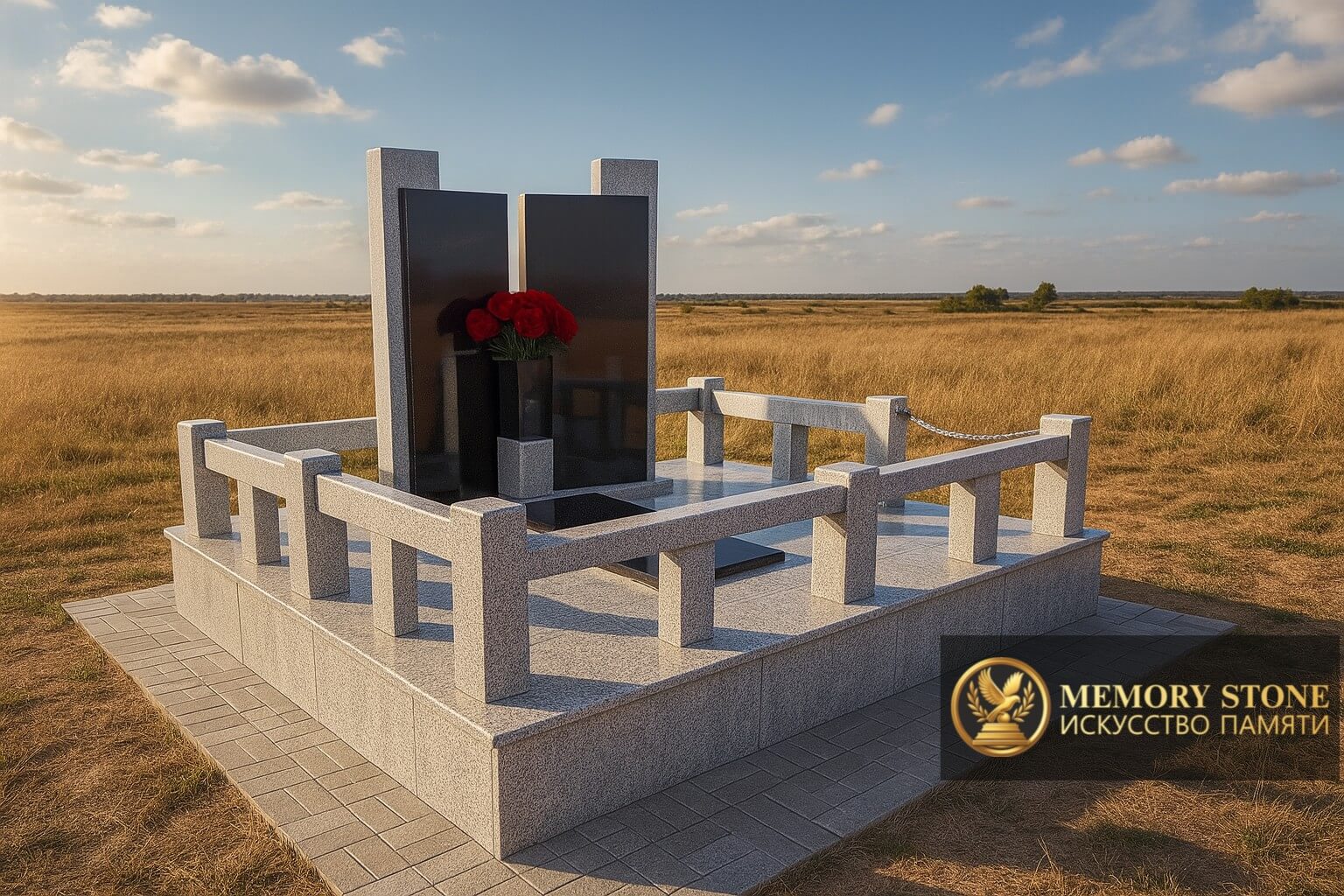 Массивный мусульманский мемориал из зеленого гранита