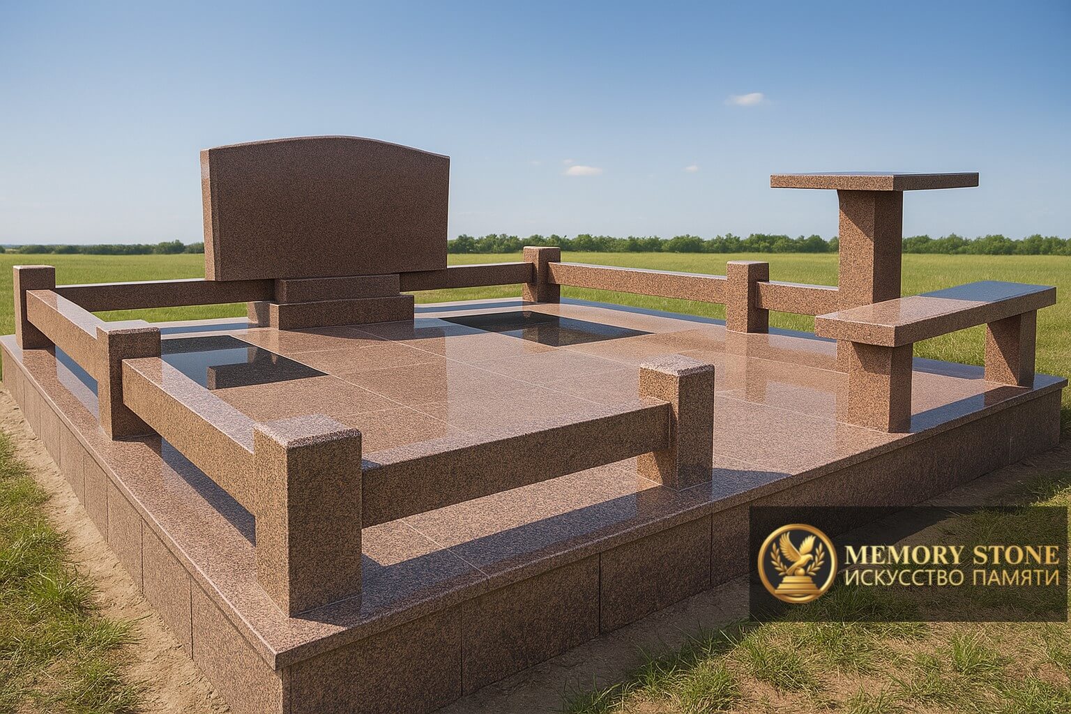 Мраморный мемориал на кладбище на заказ в Алматы