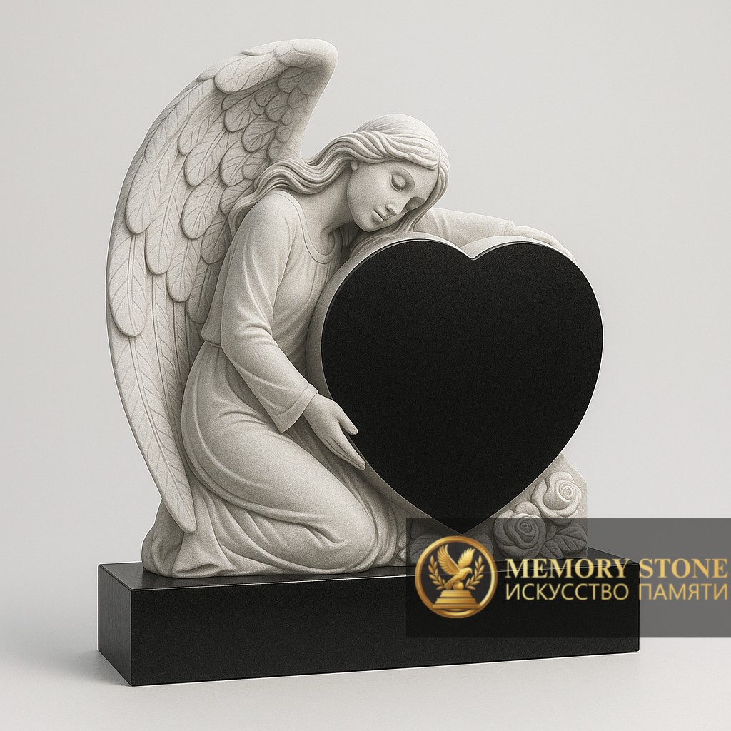 Памятник на могилу с сердцем и ангелом в Алматы — Природная чистота и гармоничное исполнение