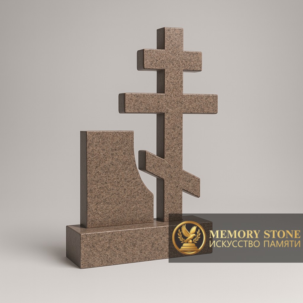православный крест из натурального камня с фактурой скала на лицевой части