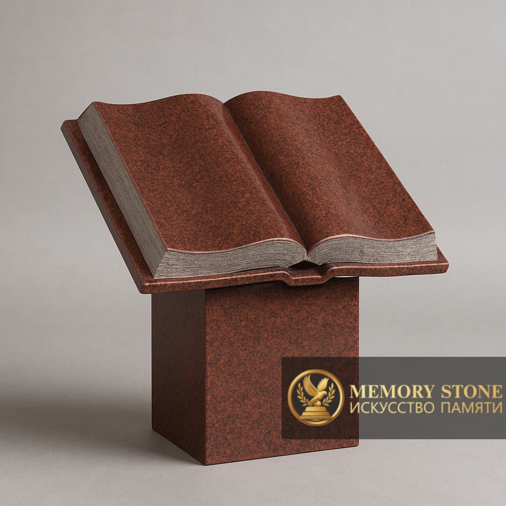 Гранитный памятник в форме книги — символ мудрости и вечной памяти в Алматы