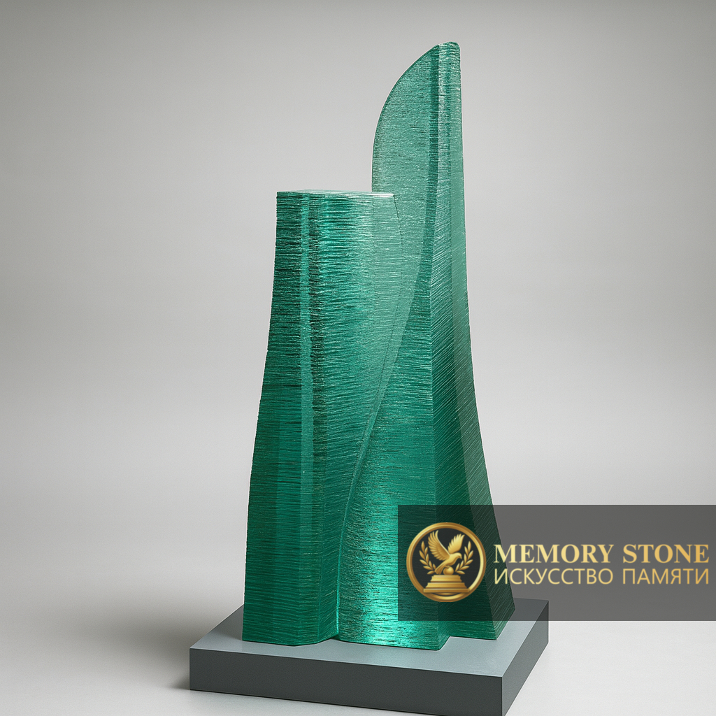 Вертикальный памятник из художественного стекла в виде паруса 
