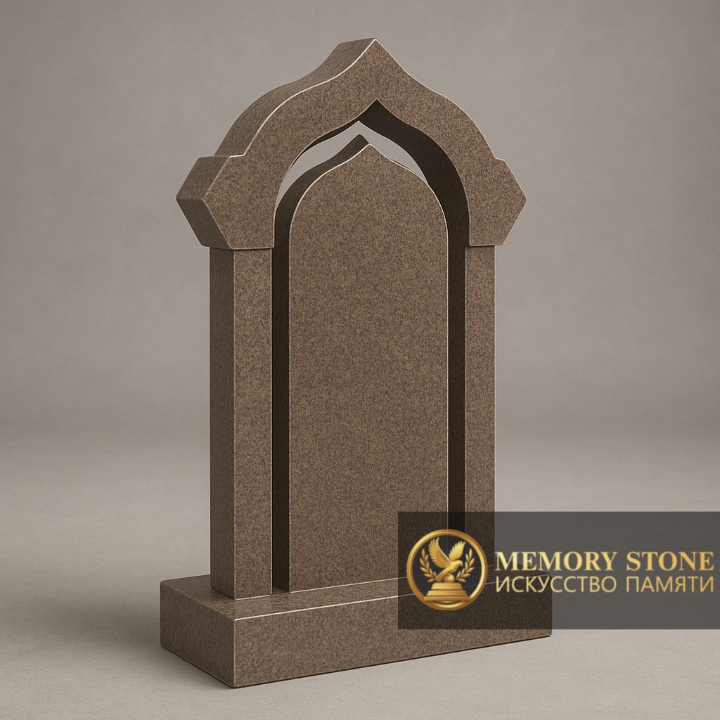 массивный портал с фигурным сводом из темного теплого гранита