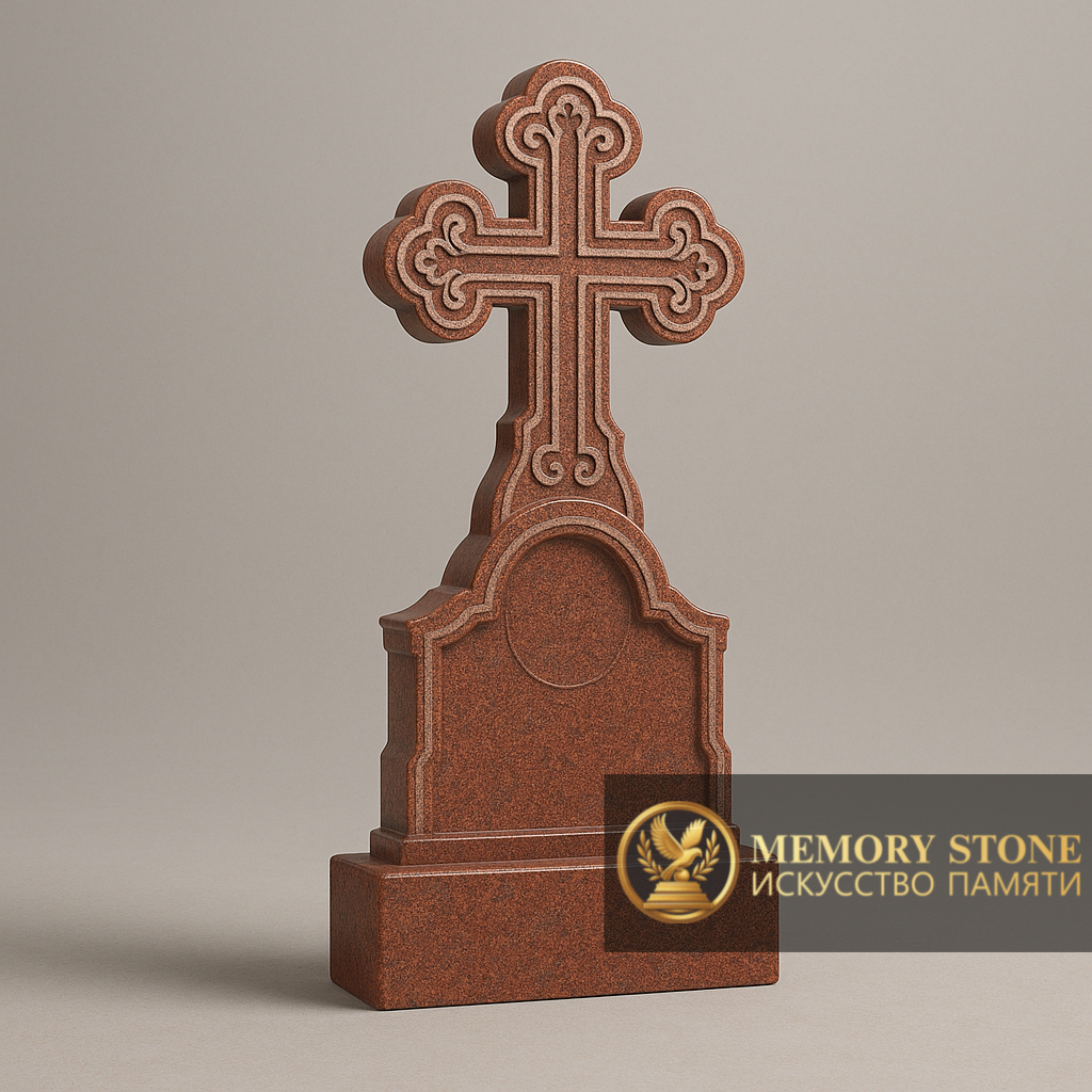 ритуальное распятие сложной резной формы из темного шоколадного гранита
