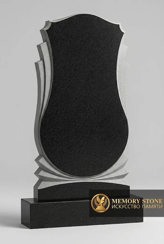 Симметричный резной памятник на могилу из черного камня BG14