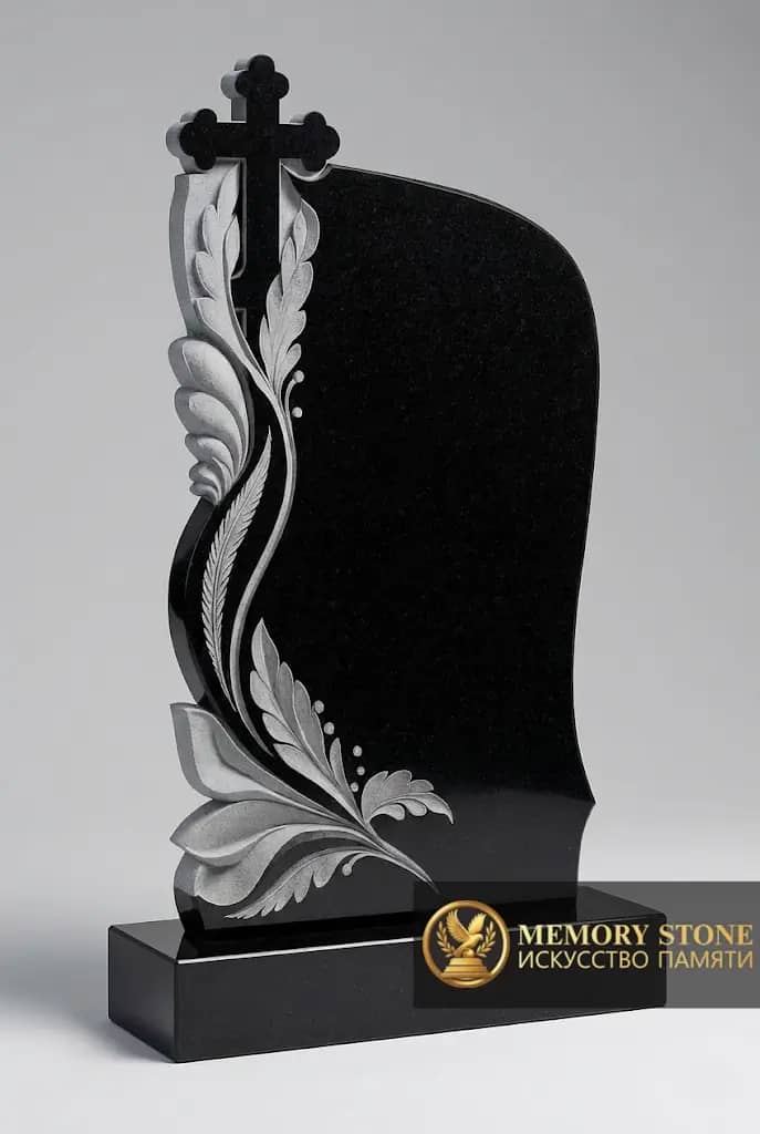 Резной надгробный памятник с крестом, черный камень, BG36