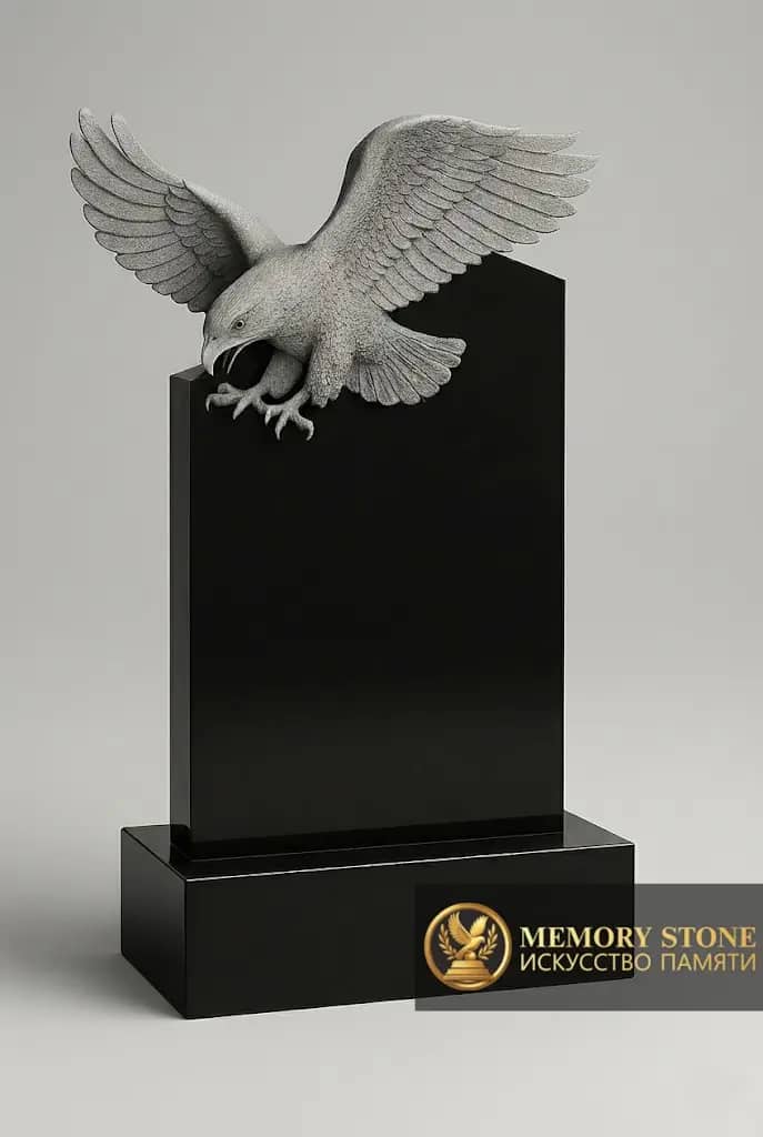 Небольшой памятник с резным беркутом, черный гранит BG38