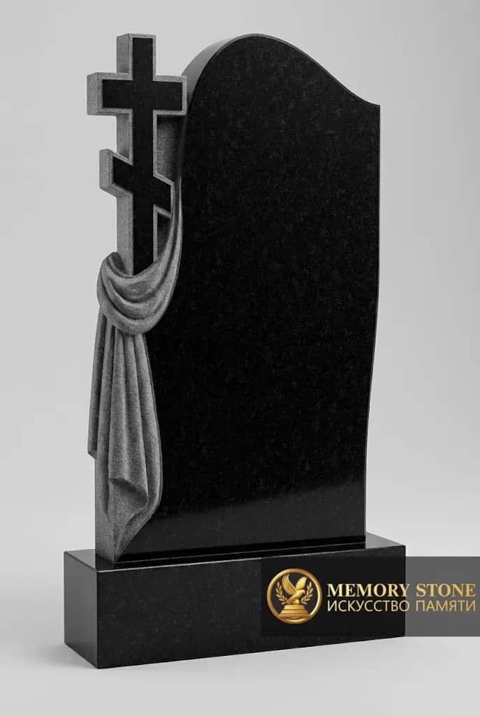 Памятник с резной стелой из черного габбро