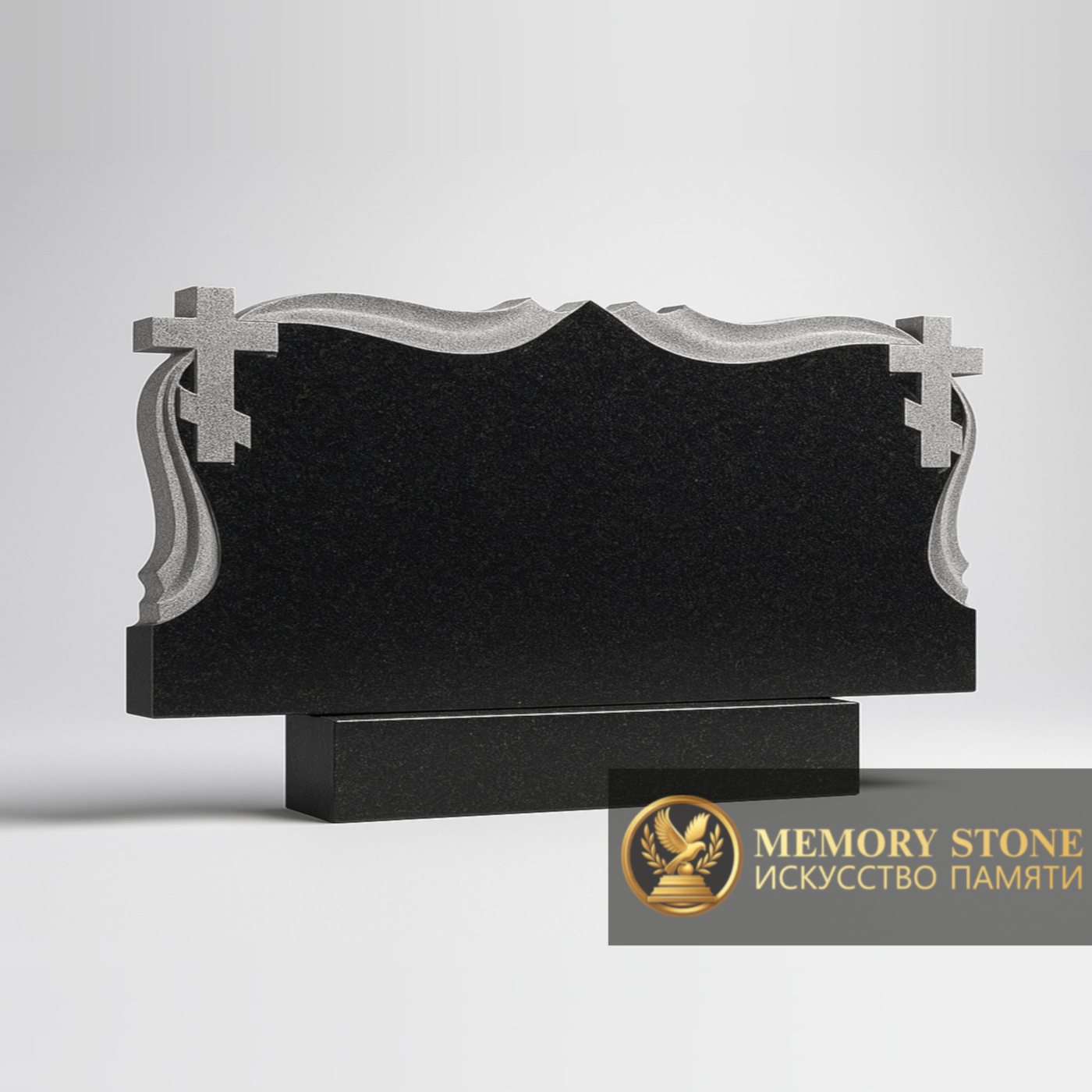 Широкое надгробие для двоих с декоративным оформлением краев из полированного габбро
