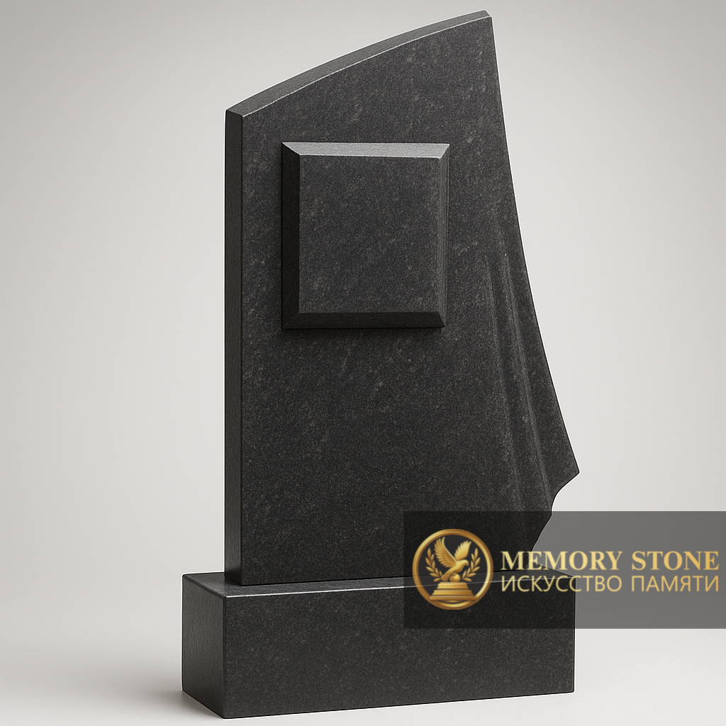 Вертикальный мужской памятник строгий дизайн черный камень прямоугольный