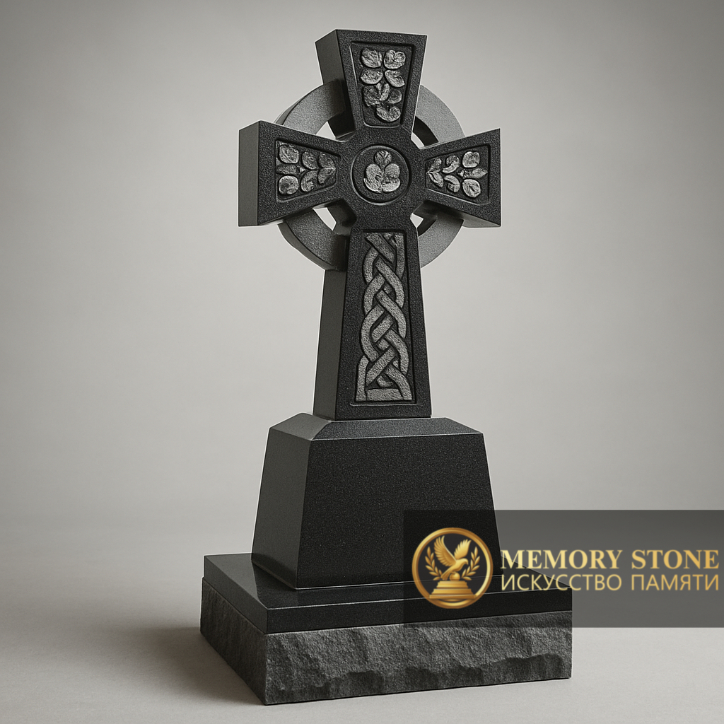 Гранитный крест на могилу с узорами и резьбой фото цены