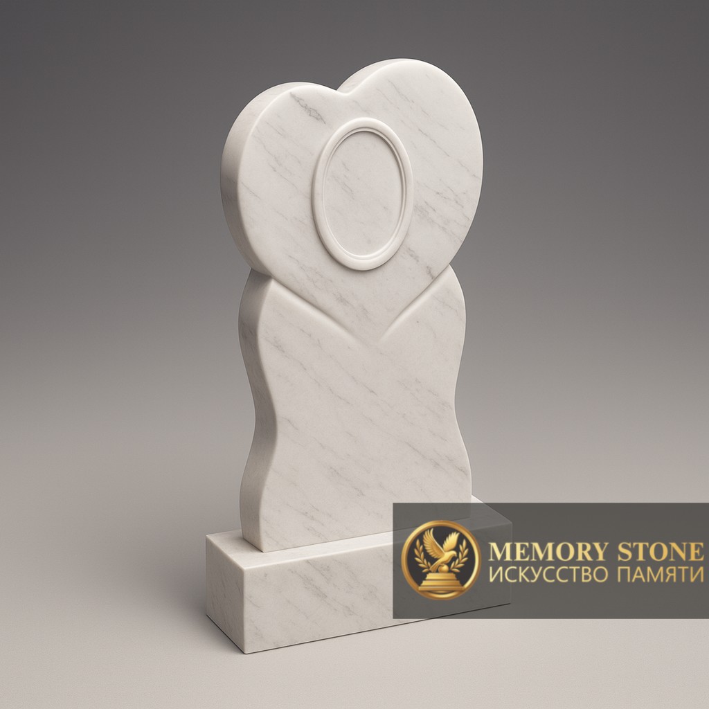 Белый мраморный памятник фигурной формы фото
