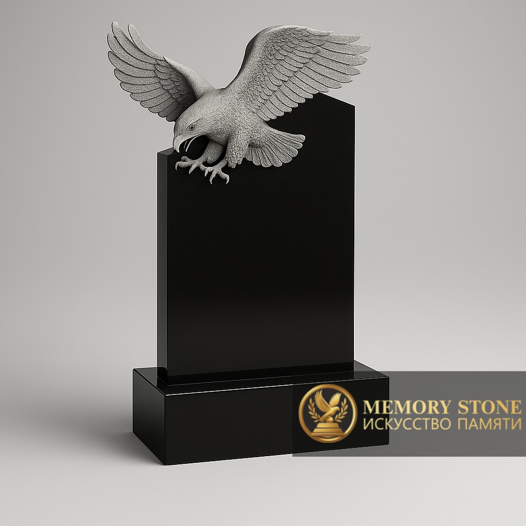 вертикальная ритуальная стела из габбро с объемной фигурой птицы на верхушке