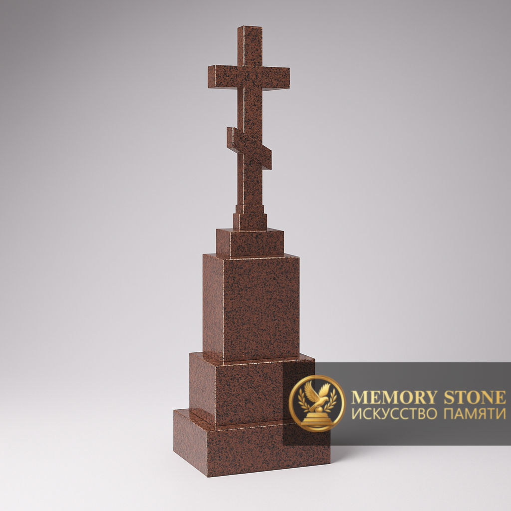 религиозный мемориал в виде восьмиконечного креста из темного гранита
