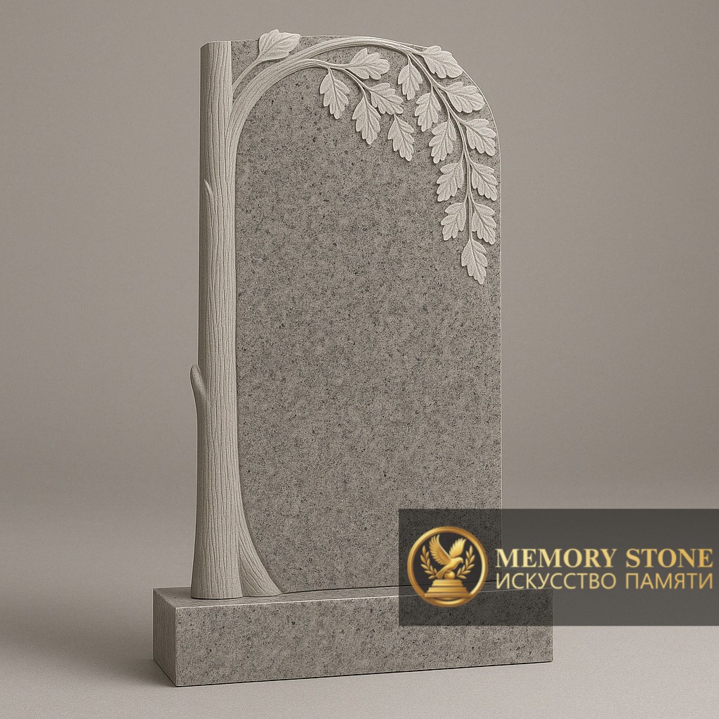 Вертикальное надгробие береза из светло серого натурального камня фото