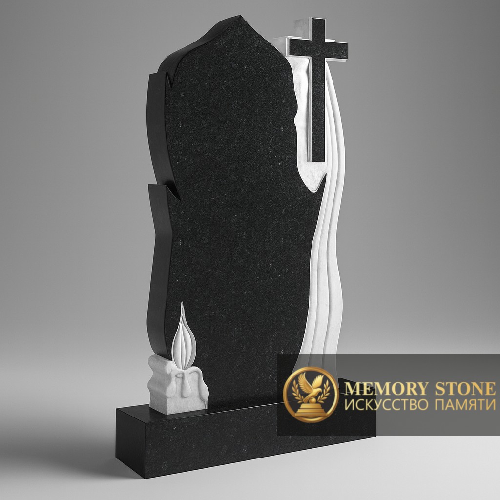Черный памятник с вырезанным белым крестом и плащаницей каталог