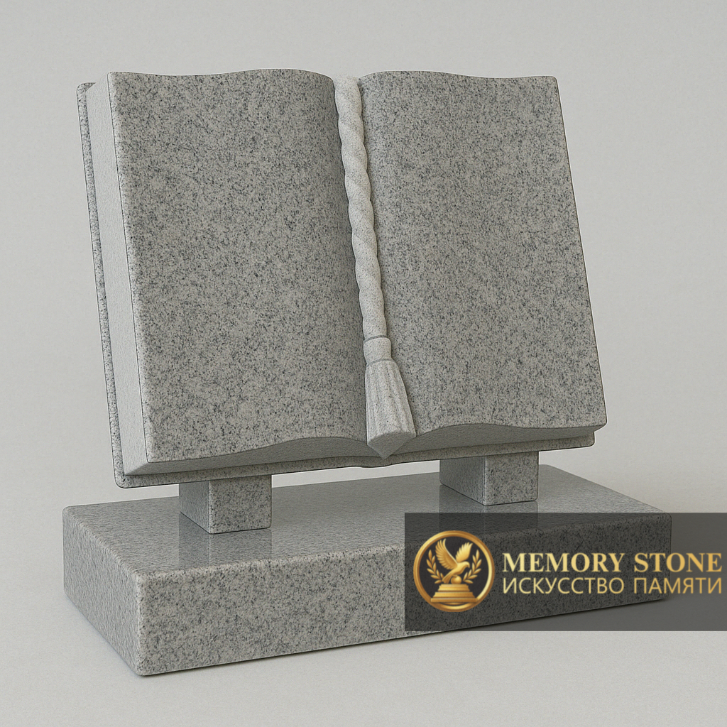 монумент в виде книги на подставке из светлого натурального камня