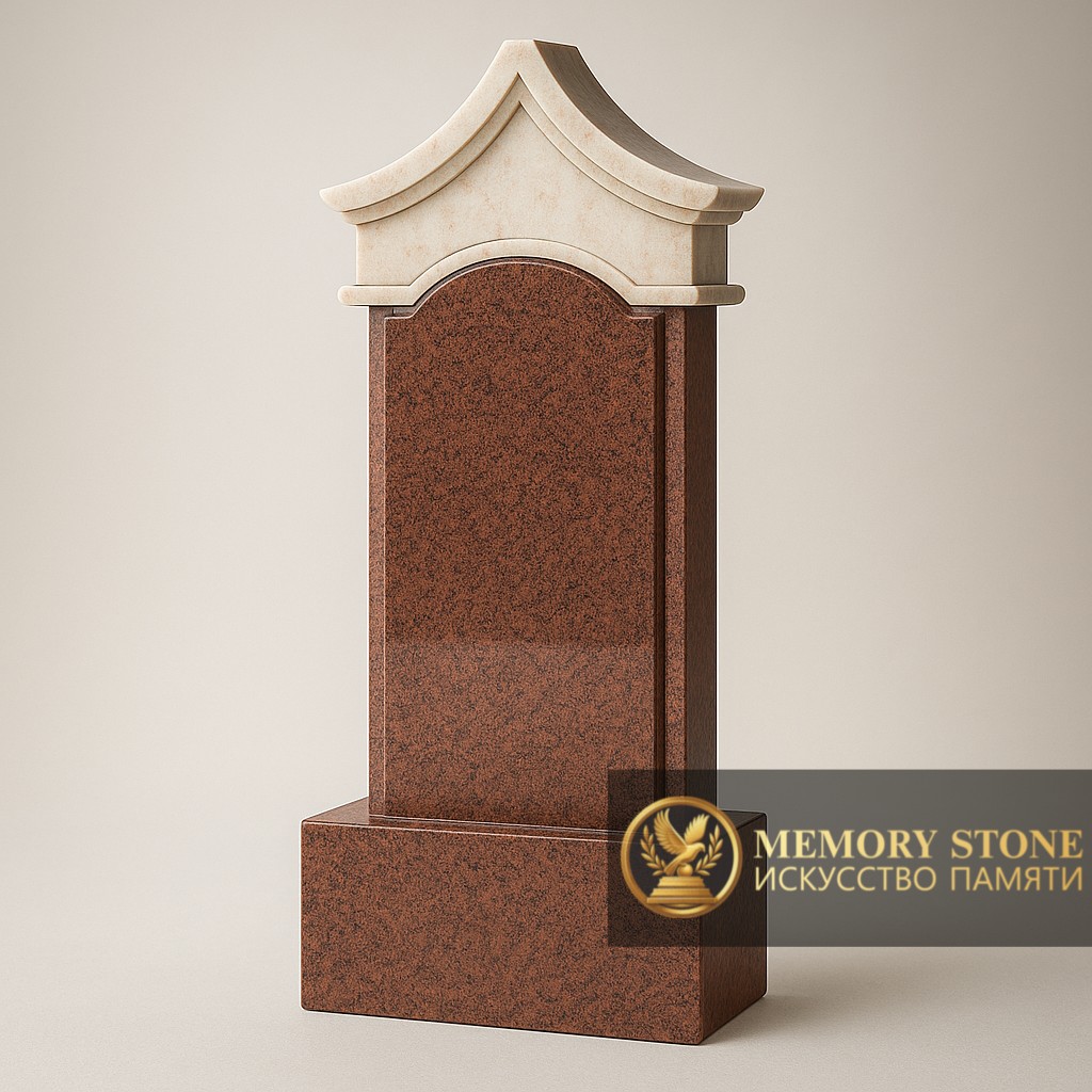 Вертикальная плита красный гранит с фигурным светлым верхом