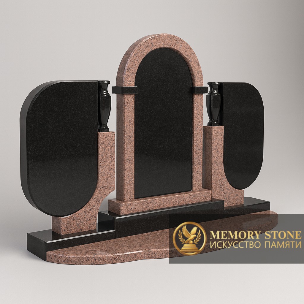 Эксклюзивный семейный памятник из трех частей красный и черный