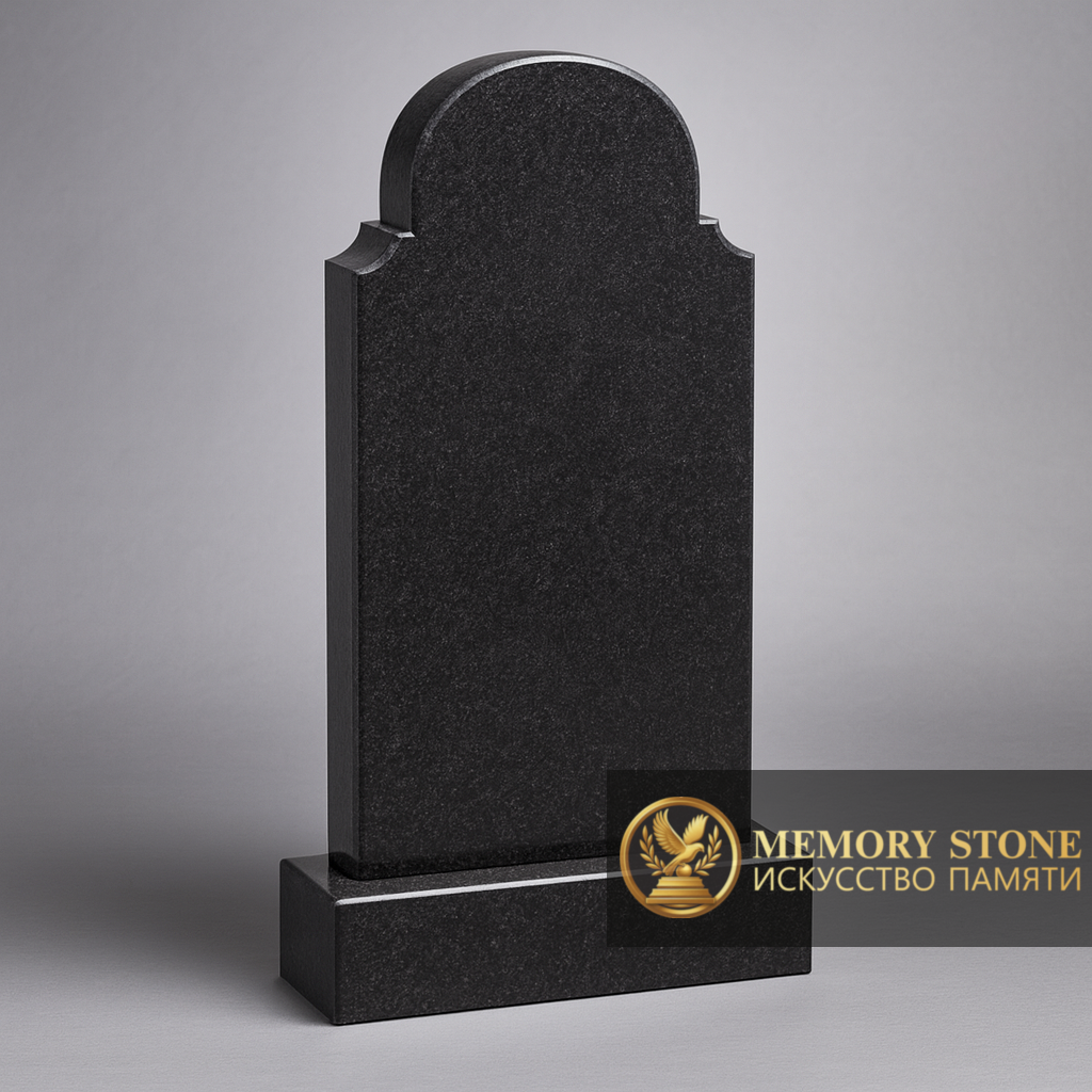 простая черная плита с фигурным верхом и полированной фаской по периметру