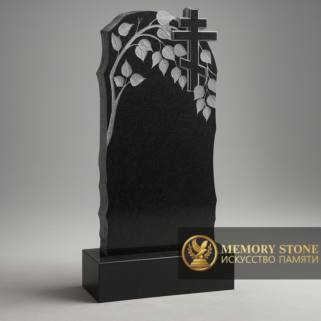 Вертикальная плита с барельефом дерева и листьев черный камень