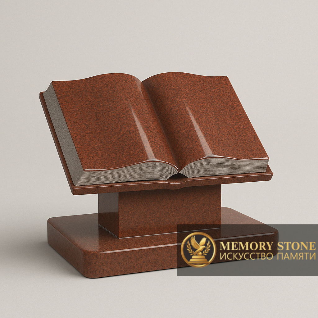 памятник в форме книги на подставке из красного камня символ знаний