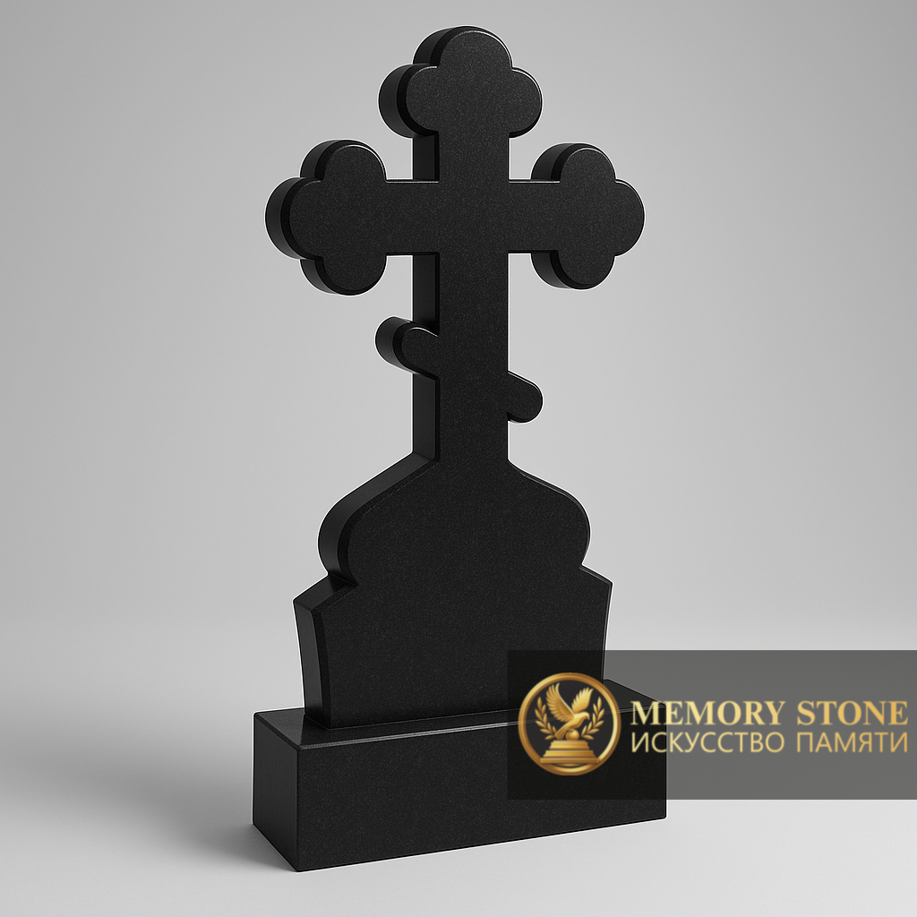 Православный крест из черного камня фигурный на могилу