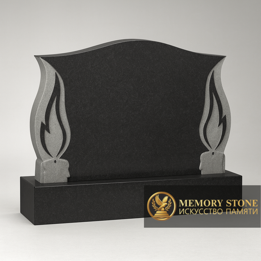 Двойное надгробие с резными свечами и пламенем черный гранит