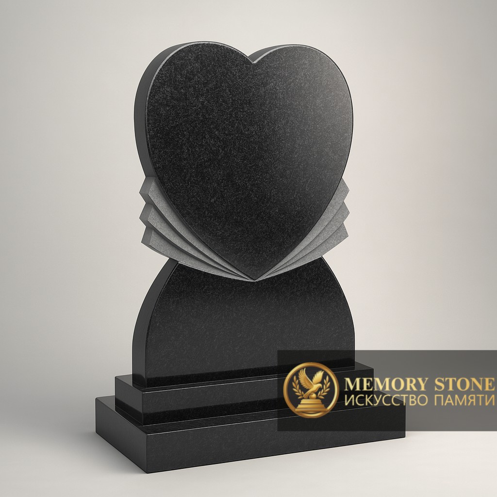 резная черная плита в форме сердца с декоративным оформлением низа