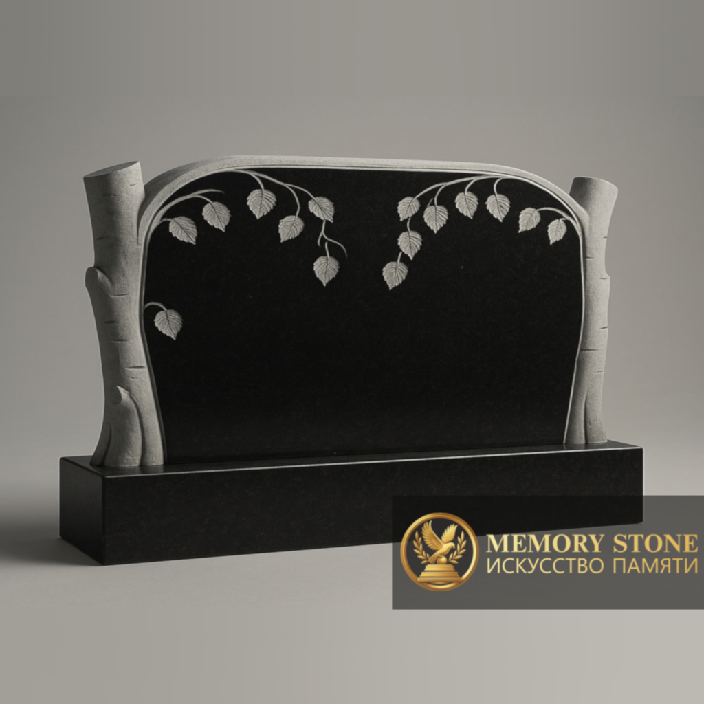 Двойной памятник с резным деревом над аркой на могилу