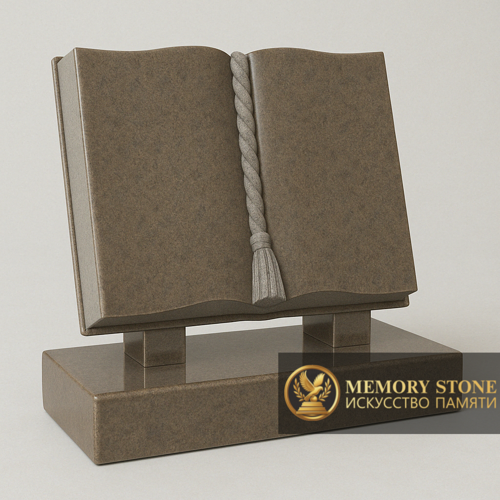 надгробие в форме книги на подставке из темного камня символ мудрости