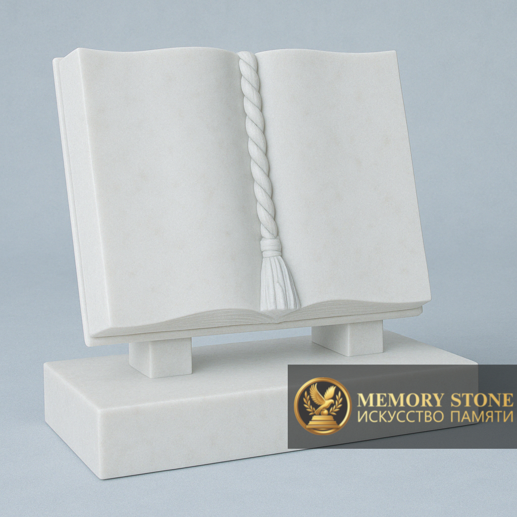памятник в форме книги на подставке из белоснежного камня символ чистоты