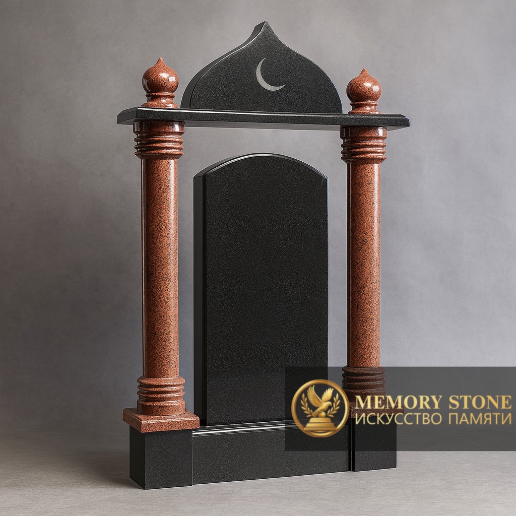 комбинированный памятник с полумесяцем и коричневыми столбами
